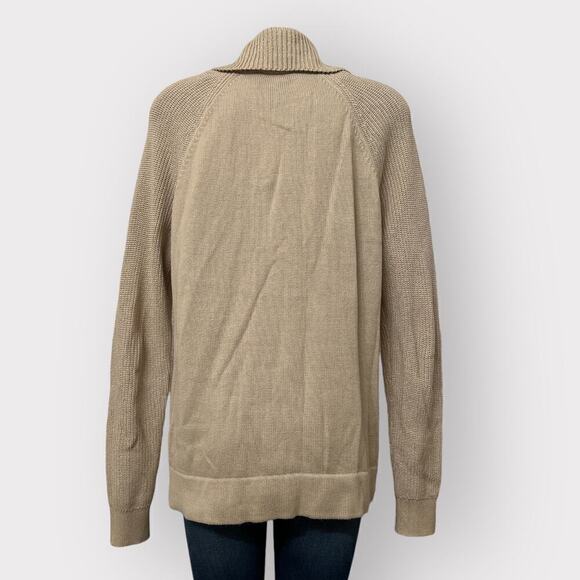 Express Mens Popover Shawl Collar Sweater sz L Twee Preppy Long Sleeve Tan Beige - Picture 3 of 8